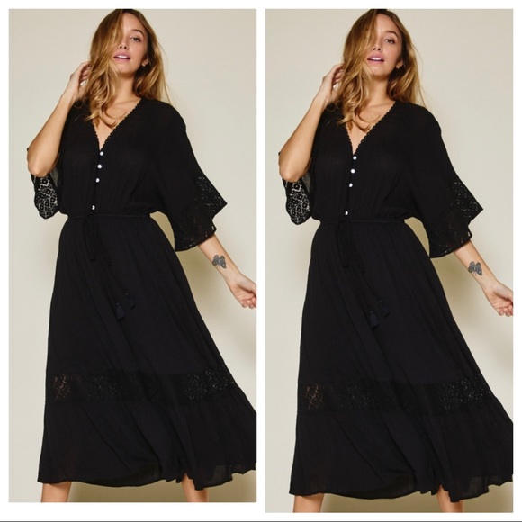 03 Most Fabulous Boho Hippie Chic Lace Trim Drop Sleeve Button Front Jumpsuit - Picture 5 of 5